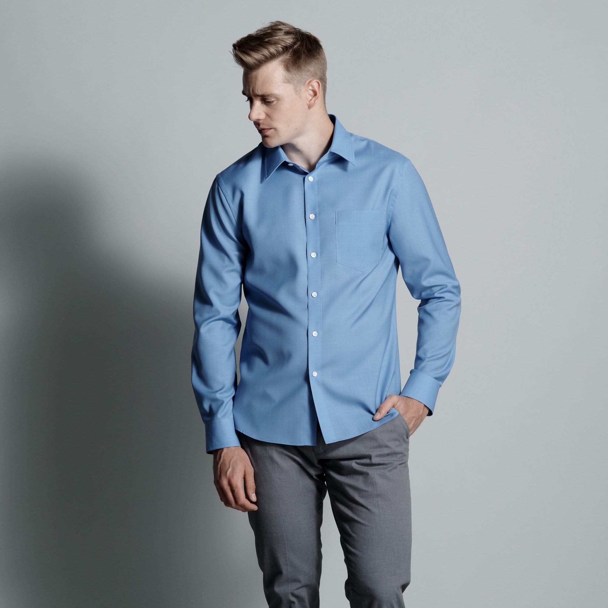 wool dress shirts Single Pocket Parisian Blue / XL / Modern