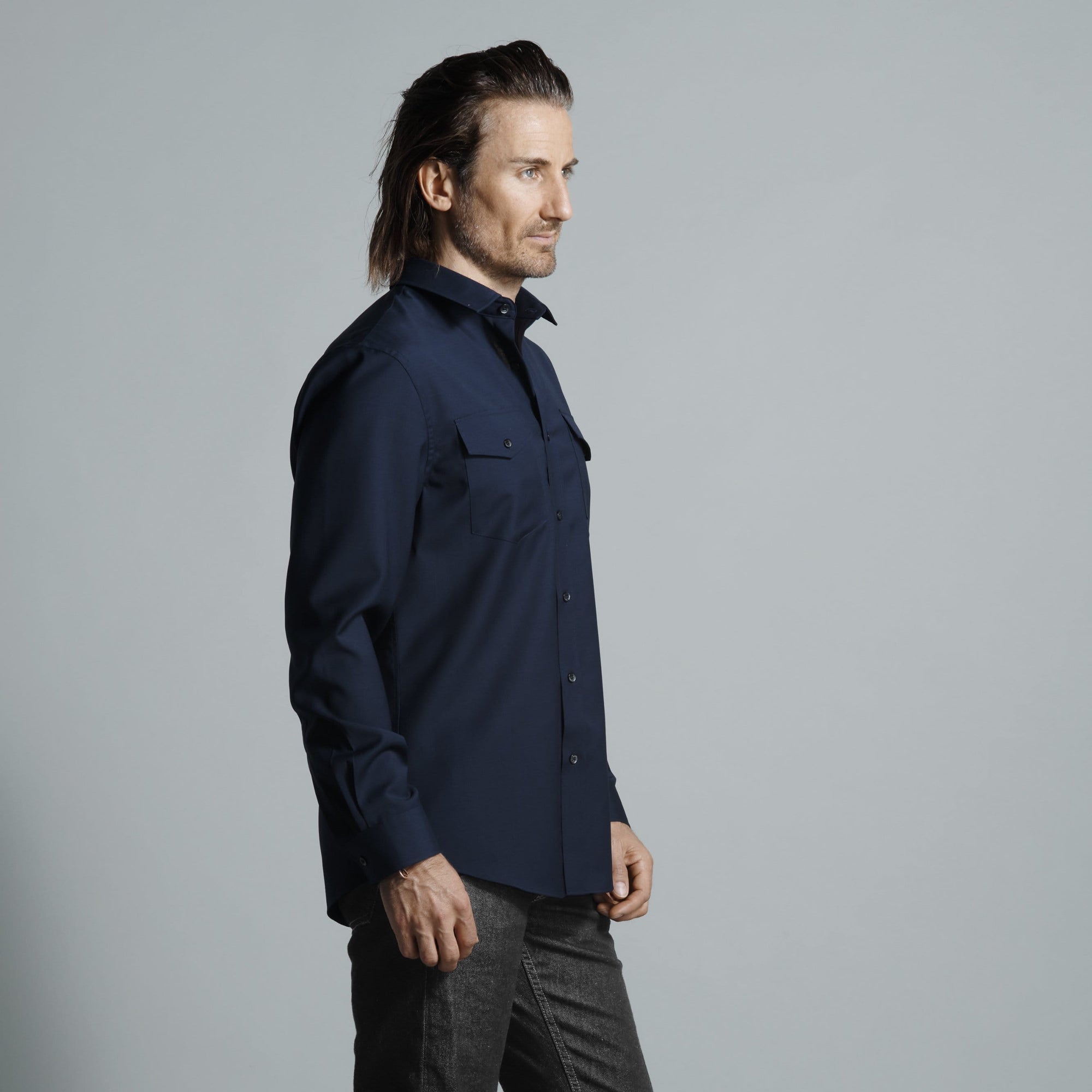 dress shirt pocket Double Chest Pockets Parisian Blue / XS / Modern Stunning Aidan Mattox Sequin Tumble dry low SEPT-CAPSULE-2025 Fabric:100% Linen